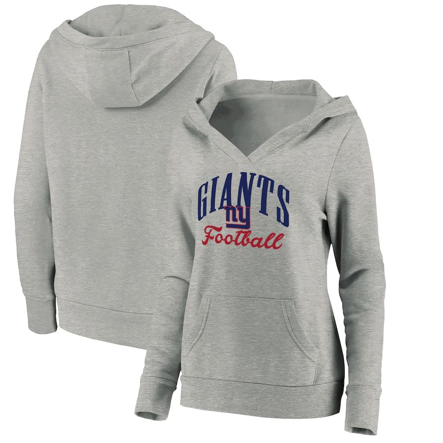 Women New York Giants Fanatics Branded Heathered Gray Victory Script V-Neck Pullover Hoodie